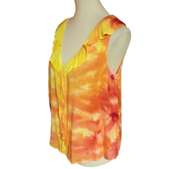 Bright tie dye plunging summer blouse - Picture 1 of 7